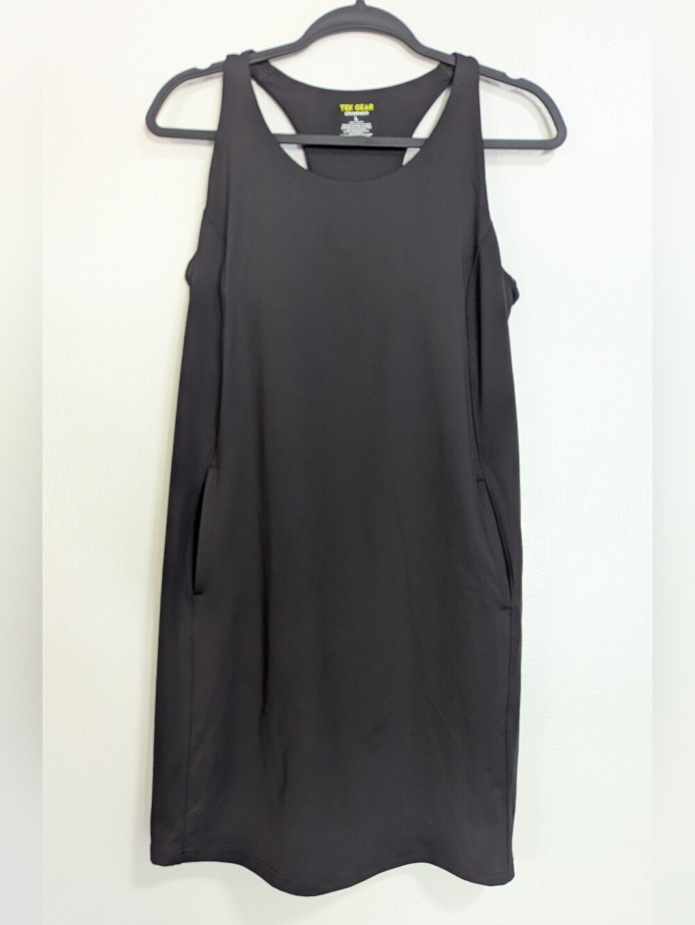 NWOT Tek Gear Size Large Black Ultra Stretch Racerback Dress with Pockets